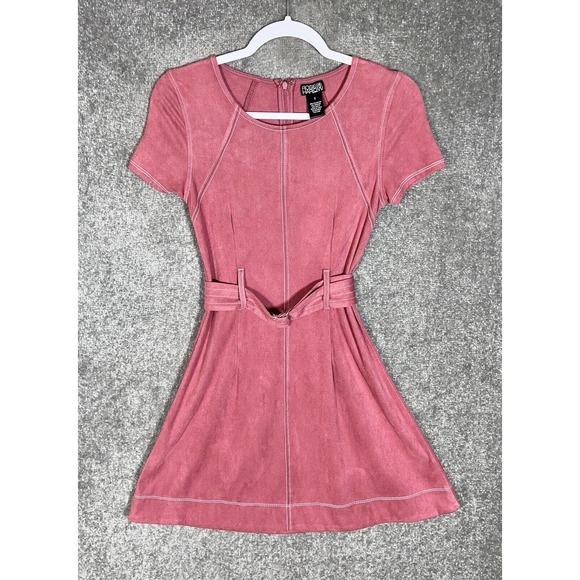 Rosie Harlow Faux Suede Fit &Flare Dress Womens Size Small Stretch Pink Belted‎ - Picture 1 of 8